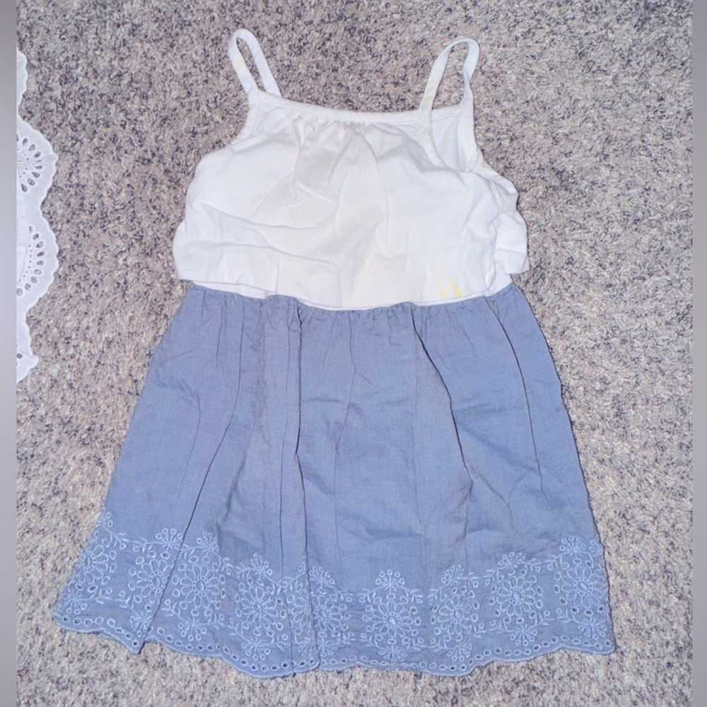 Baby Gap Dress White Cotton Tank Chambray Eyelet Lace Blue Skirt